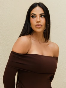 Maju Mazalli Off Shoulder Long Sleeve Maxi Dress Vacation Summer Spring Wedding Guest Graduation Prom Holiday Wedding Guest - Coffee - View 4