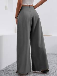 EMERY ROSE Women's Solid Color Pleated Casual Versatile Wide Leg Pants For Daily Wear - Grey - View 2