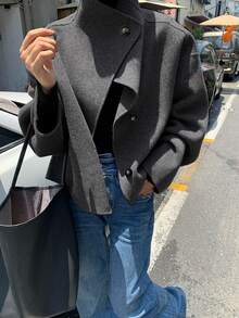 EMERY ROSE 女士立领纯色落肩长袖宽松休闲外套 - 深灰色 - 查看 4