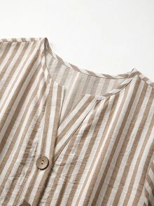 SHEIN Women's Woven Daily Striped Casual Office Summer Blouse - Khaki - View 5