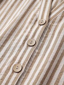 SHEIN Women's Woven Daily Striped Casual Office Summer Blouse - Khaki - View 6