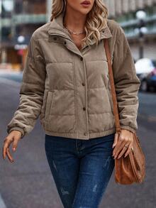 EMERY ROSE Snap Button Up Padded Padded Coat Clothes Winter Fall Cloth For Women - Coffee Brown - View 7