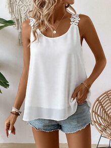 EMERY ROSE Women's 2026 New Lace Trim Chiffon Camisole For Vacation - White - View 4