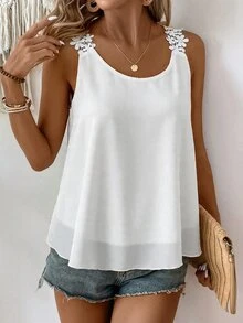 EMERY ROSE Women's 2026 New Lace Trim Chiffon Camisole For Vacation - White - View 5