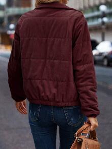 EMERY ROSE Snap Button Up Padded Padded Coat Autumn Hiking Dark Burgundy Casual Elegant Classy - Burgundy - View 2