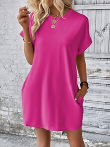 EMERY ROSE Women's Casual Solid Color Short Dress For Summer - Hot Pink - View 6