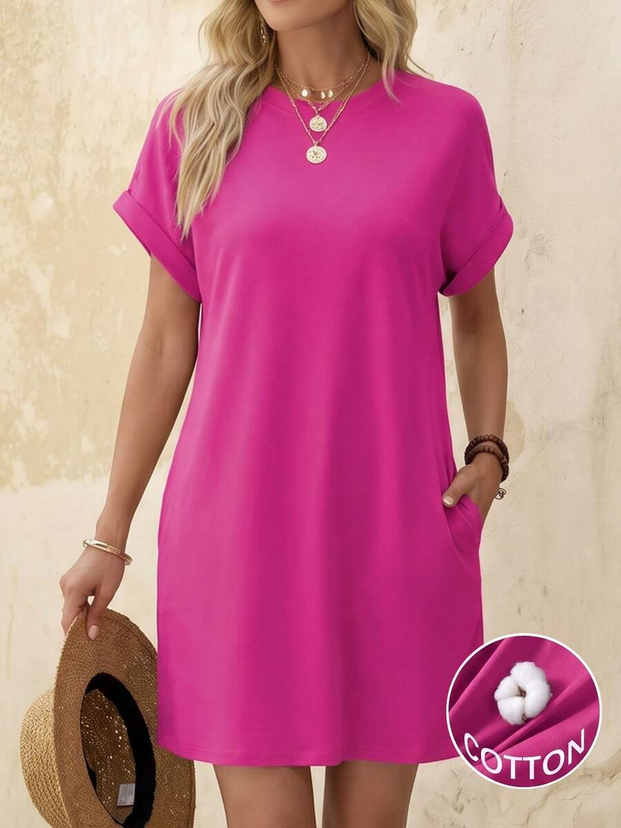 EMERY ROSE Women's Casual Solid Color Short Dress For Summer - Hot Pink - View 1