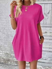 EMERY ROSE Women's Casual Solid Color Short Dress For Summer - Hot Pink - View 4