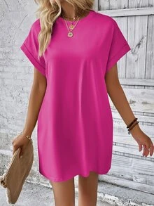EMERY ROSE Women's Casual Solid Color Short Dress For Summer - Hot Pink - View 5