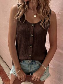 EMERY ROSE New Fashion Casual Versatile U-Neck Camisole For Women - Coffee Brown - View 7