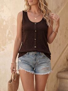 EMERY ROSE New Fashion Casual Versatile U-Neck Camisole For Women - Coffee Brown - View 1