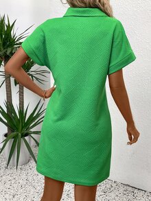 EMERY ROSE Women's Half-Buttoned V-Neck Batwing Sleeve Summer Dress - Green - View 2