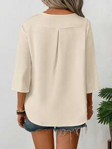 EMERY ROSE Women's Solid Color V-Neck Casual Versatile Daily Wear Shirt - Apricot - View 2
