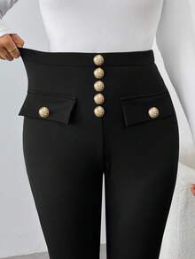 EMERY ROSE Women Casual Solid Color Slim Fit Pants, Autumn/Winter Fall Cloth For Women - Black - View 3