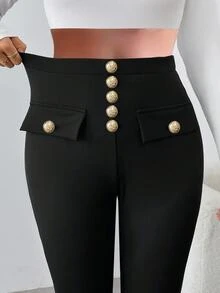 EMERY ROSE Women Casual Solid Color Slim Fit Pants, Autumn/Winter Fall Cloth For Women - Black - View 9