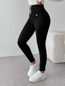 EMERY ROSE Women Casual Solid Color Slim Fit Pants, Autumn/Winter Fall Cloth For Women - Black - View 4
