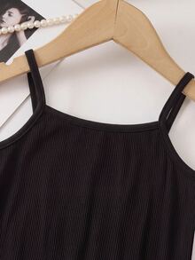 SHEIN Baby Girl Solid Color Casual Modest Camisole Romper, Baby Girl City Break Evening Black Summer - Multicolor - View 4