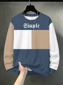 Tween Boy Casual Fashion Crew Neck Long Sleeve Sweatshirt, Classic Retro Color Block Striped Pattern Print, Classic Gothic Text Pattern Print, Suitable For Autumn/Winter, Suitable For Back To School Season - Multicolor - View 4