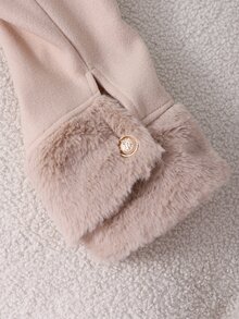 Girls' Fashion Commuter Style Khaki Mid-Length Overcoat, Long Sleeve, Fleece, Fall Clothes, Fall, Holiday Outfits - Khaki - View 5