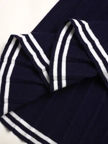 SHEIN 大女孩方領童裝荷葉邊拼接配色毛衣秋季洋裝 - 寶藍色 - 查看 8