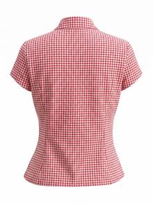 EMERY ROSE Women's Polo Collar Short Sleeve Fitted Shirt - Red - View 4