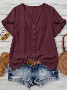 EMERY ROSE Women's Woven Casual Resort Summer Blouse - Burgundy - View 6
