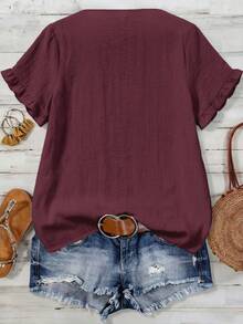 EMERY ROSE Women's Woven Casual Resort Summer Blouse - Burgundy - View 2