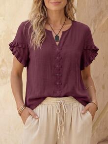 EMERY ROSE Women's Woven Casual Resort Summer Blouse - Burgundy - View 1