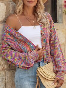 EMERY ROSE Space Dye Drop Shoulder Cardigan,Long Sleeve Tops Fall Winter Cloth For Women - Multicolor - View 1