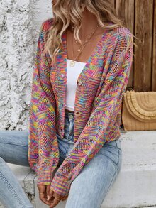 EMERY ROSE Space Dye Drop Shoulder Cardigan,Long Sleeve Tops Fall Winter Cloth For Women - Multicolor - View 6