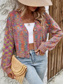 EMERY ROSE Space Dye Drop Shoulder Cardigan,Long Sleeve Tops Fall Winter Cloth For Women - Multicolor - View 5