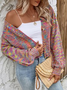 EMERY ROSE Space Dye Drop Shoulder Cardigan,Long Sleeve Tops Fall Winter Cloth For Women - Multicolor - View 3