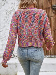 EMERY ROSE Space Dye Drop Shoulder Cardigan,Long Sleeve Tops Fall Winter Cloth For Women - Multicolor - View 2