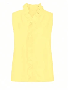 EMERY ROSE Women's Solid Color Pleated Casual Elegant Versatile Daily Wear Shirt Office Yellow Summer - Pale Yellow - View 5