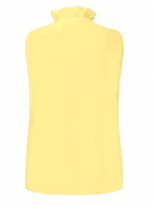 EMERY ROSE Women's Solid Color Pleated Casual Elegant Versatile Daily Wear Shirt Office Yellow Summer - Pale Yellow - View 2