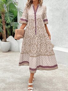 EMERY ROSE Women's Vintage Loose Casual Dress, Summer Maxi Women Outfit - Multicolor - View 1