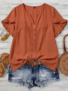EMERY ROSE Women's Woven Casual Resort Summer Blouse - Burnt Orange - View 4