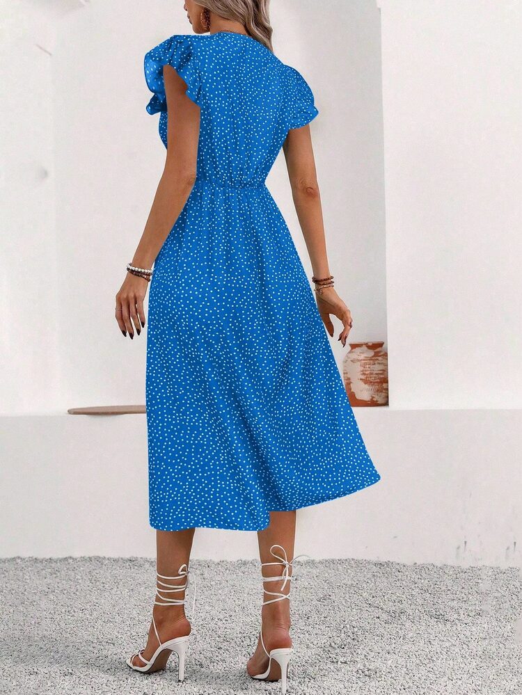 EMERY ROSE Women's Short Sleeve V-Neck Summer Casual Dress - Blue - View 2