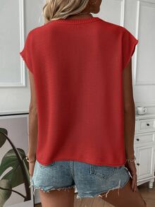 EMERY ROSE Women Simple Round Neck Batwing Sleeve Solid Color Casual Sweater Vest For New Year Clothes - Red - View 2
