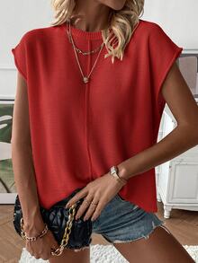 EMERY ROSE Women Simple Round Neck Batwing Sleeve Solid Color Casual Sweater Vest For New Year Clothes - Red - View 8