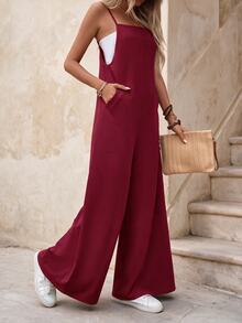 EMERY ROSE One-Piece Summer Jumpsuit, Solid Color, Minimalist Design, Fashionable - Red - View 1