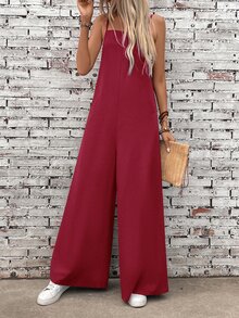 EMERY ROSE One-Piece Summer Jumpsuit, Solid Color, Minimalist Design, Fashionable - Red - View 7