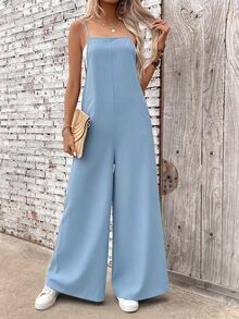 EMERY ROSE Women's Solid Color Casual Jumpsuit With Pockets - Blue - View 9