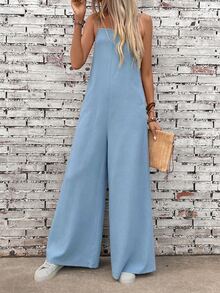 EMERY ROSE Women's Solid Color Casual Jumpsuit With Pockets - Blue - View 7