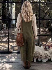 LanaWest Women's Solid Color Pocket Casual Daily Wear Jumpsuit - Army Green - View 2
