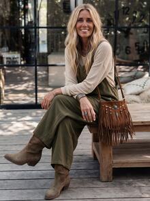 LanaWest Women's Solid Color Pocket Casual Daily Wear Jumpsuit - Army Green - View 4