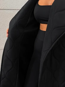 Rafferiza Quilted Long Padded Coat With Wrap Belted Design, Featuring A Flared Hem Silhouette - Black - View 9