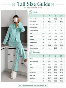 SHEIN TALL SIZE Women 2 Pcs Button Front With Striped&Bot Pattern Homewear Cute Pajama Set - Green - View 7