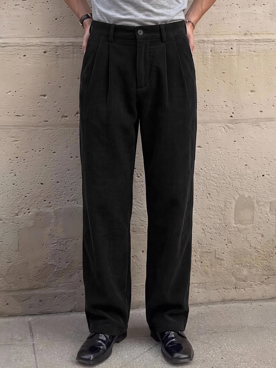 HIMLAND Men's Solid Color Casual Versatile Daily Wear Long Pants - Black - View 1