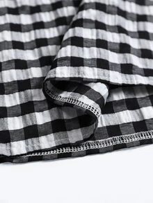 Breezaya Plus Size Plaid V-Neck Loose Ruffle Trim Short Sleeve Shirt & Pants 2 Pieces Set - Black - View 5